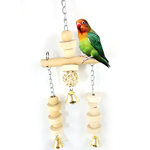 Holz Bead Zylinder Vögel Swing Sitzstange zum Aufhängen Bell Kauen für Vogel Papagei Wellensittich Sittiche Graupapageien Sittiche Nymphensittiche Unzertrennliche Finch Kanarischen Käfig Spielzeug von Greenlans