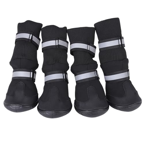 4er-Set wasserdichte, Reflektierende, Hohe Hundestiefel für Große Hunde, Rutschfestes Design mit Verstellbarem Verschluss für Spaziergänge bei Regen oder Schnee (XL) von Greensen