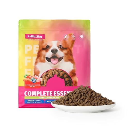 Greensen Hundefutter, Proteinreiches Trockenfutter für Hunde mit Hühnerpulver, Braunem Reis und Erbsen, 2 Kg Pro Beutel, Nährstoffreiches Hundefutter mit Puffkörnern für Hunde von Greensen