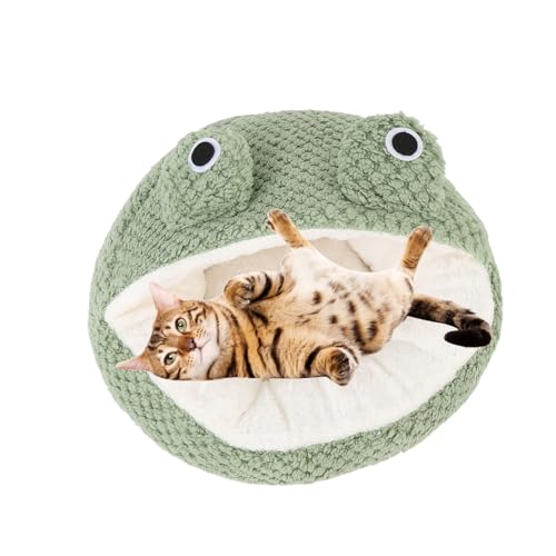 Katzenschlafsofa, Flauschiges Plüsch-Haustierbett aus Blasenstoff, Bezaubernde Froschform, Wärme bei Kaltem Wetter, Abnehmbares Design, für Alle Jahreszeiten Geeignet, Bietet (L) von Greensen