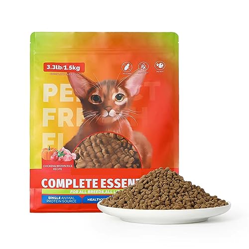 Trockenes Katzenfutter, Proteinreiches, Ballaststoffreiches Katzenfutter, Gepufftes Katzenfutter für Katzen Jeden Alters, 1,5-kg-Beutel mit Hühnermehl, Braunem Reis, Erbsen, von Greensen