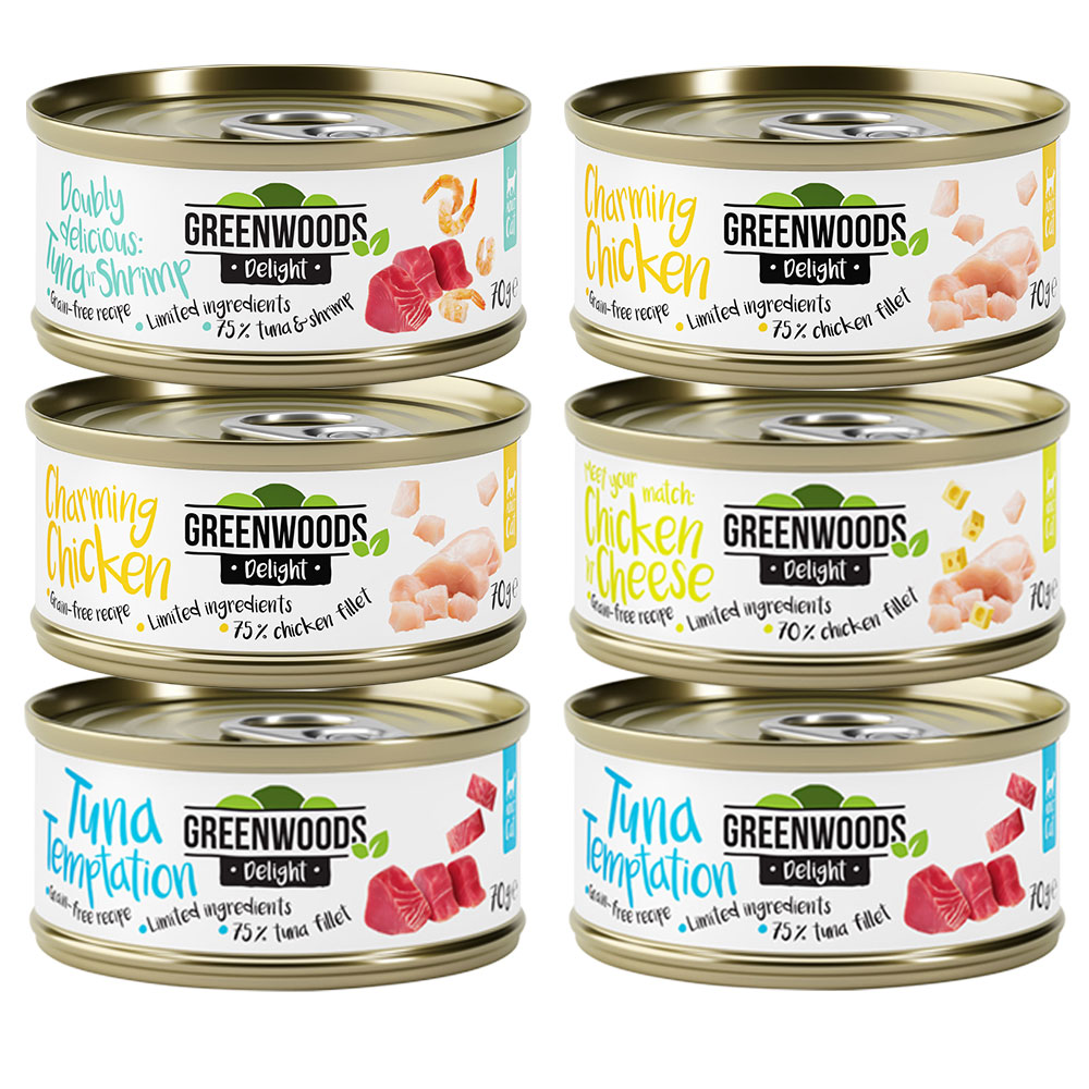 Gemischtes Probierpaket Greenwoods Delight 6 x 70 g - Mixpaket (4 Sorten) von Greenwoods