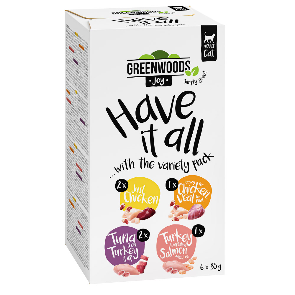 Gemischtes Probierpaket Greenwoods Joy 6 x 85 g Mixpaket (4 Sorten) von Greenwoods