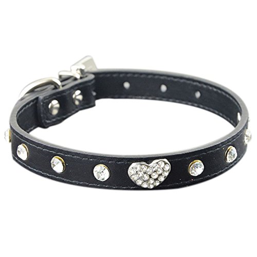 Greethga Bling Strass Crystal Leder Pet Collars Einstellbare Katze Kragen Strass HerzföRmige Schwarz S von Greethga