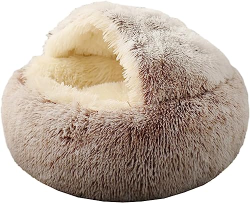 Grehge luffy Hooded Cat Bed Cave with Non-collapsed Plush Cover,Cat Bed Donut for Indoor Cats, Faux Fur Cuddler Round Comfortable Self Warming pet Bed, Machine Washable, Waterproof Bottom von Grehge