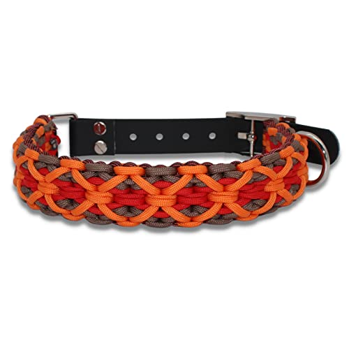 Hunde Halsband aus Paracord geflochten - Nachhaltig & Handgefertigt - Dog Collar - Breites Hundehalsband für mittelgroße & große Hunde, Halsung Verstellbar, Handmade & Eco-Friendly, L: 43-52cm, Orange von Grehge