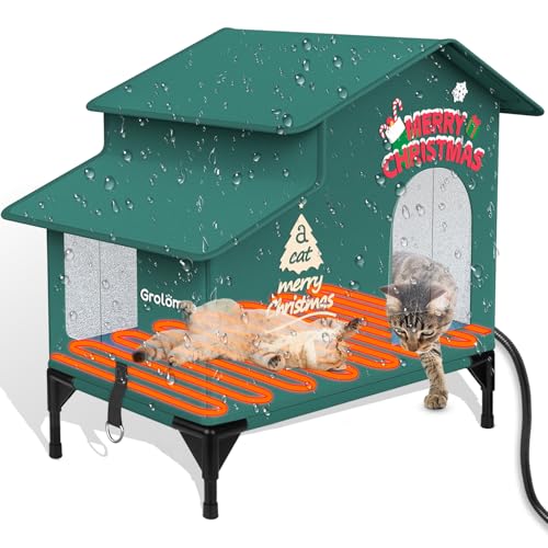 Beheiztes Katzenhaus für Draußen, Weihnachten Warm Katzenhaus Outdoor Katzenhaus Wasserdicht & Wetterfest für den Winter, Isolierte Outdoor Feral Cat Shelter, Katzenhaus für Streune, Scheunenkatzen, von Grolomge