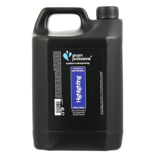 GROOM PROFESSIONAL Blueberry Highlighting Hundeshampoo - Tiefenreinigendes Shampoo für Hunde - Hellt weißes Fell Auf - Verbessert die Farbe - Verleiht Glanz & Feuchtigkeit - Für Stumpfes Fell, 4 Liter von Groom Professional