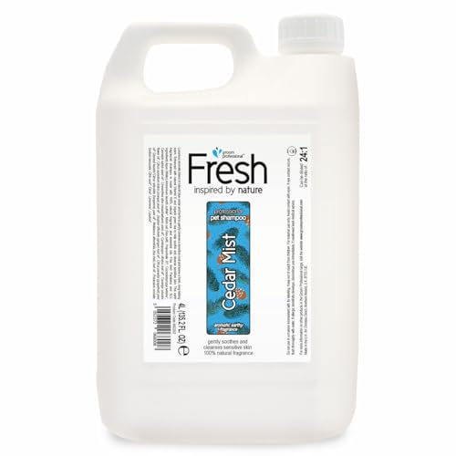 GROOM PROFESSIONAL Fresh Cedar Mist Hundeshampoo Sensitiv - Natürliches Hundeshampoo für Empfindliche Haut - Lindert Hautreizungen - Reinigt & Beruhigt - Für Jeden Felltyp - Zedernduft, 4 Liter von Groom Professional