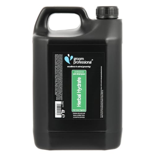 GROOM PROFESSIONAL Herbal Hydrate Hundeshampoo Sensitiv - Pflegendes Hundeshampoo für Juckende Haut - Spendet dem Fell und der Haut Feuchtigkeit - Reinigt und Spendet Feuchtigkeit, 4 Liter von Groom Professional