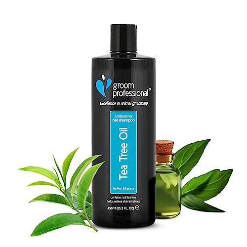 GROOM PROFESSIONAL Tea Tree Oil Hundeshampoo Sensitiv - Hundeshampoo Gegen Juckreiz - Beruhigendes Shampoo für Juckende Haut - Lindert Hautreizungen - Beruhigt und Heilt, 450ml von GROOM PROFESSIONAL