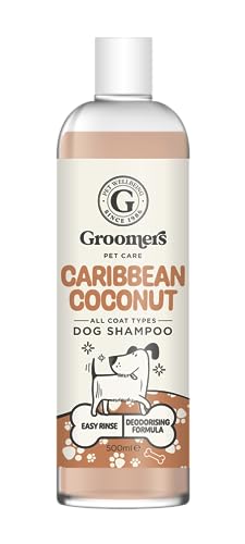 Groomers - Carribean Coconut Dog Shampoo- Dog Grooming Shampoo Produkte für stinkende Hunde mit Carribean Coconut Duft - Bestes Welpen- & Erwachsenenshampoo - Veganes Haustiershampoo - Professionell - von Groomers