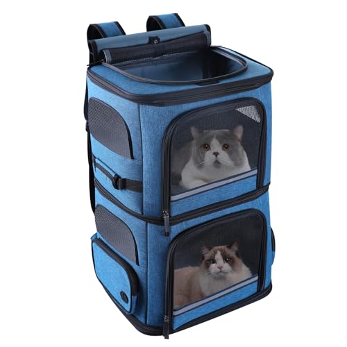 Groxkox Doppel-Katzentragetasche für 2 Katzen, Hunderucksack für mittelgroße Hunde, Doppelfach, Haustier-Tragetasche für zwei Haustiere, für Outdoor-Reisen/Spaziergang und Picknick von Groxkox