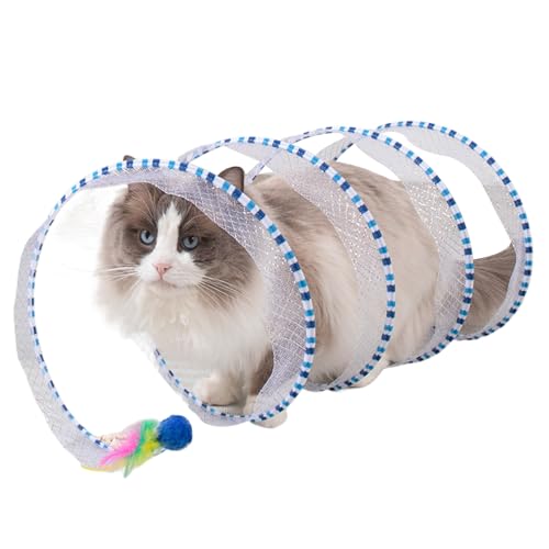 Cat Spiral Tunnel Toy 25,6 x 9,8 in gefaltetem geräumigen S-förmigen Katzen-Tunnelspielzeug mit & Plüsch Ratte 2 in 1 Interaktives Rohrspielzeug für Innenkatzen, Kaninchen, Welpen (blau), Katzentunne von Grtheenumb