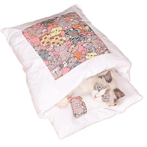 Gemütliches Höhlenhundbett, Katzenschlafsbag halb warm warm gemütliche Höhlenhundbett abnehmbar und waschbarer Druckkatze für Innenkatzen für Welpen Kitty Herbst- und Winterzubehör von Grtheenumb