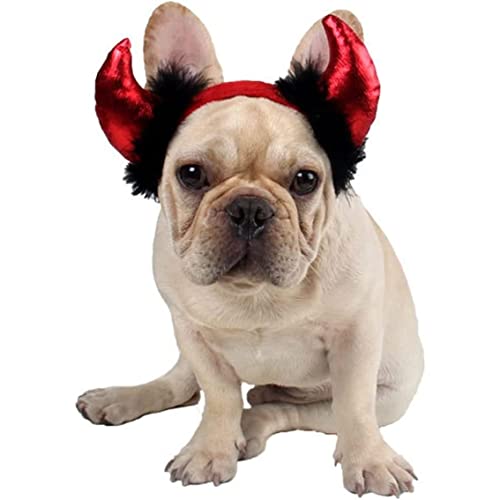 Grtheenumb Halloween Haustierkostüm Hund Teufel Horn Stirnband Katze Kleid Accessoires für Katze und kleine Hund, verstellbar, rot, von Grtheenumb