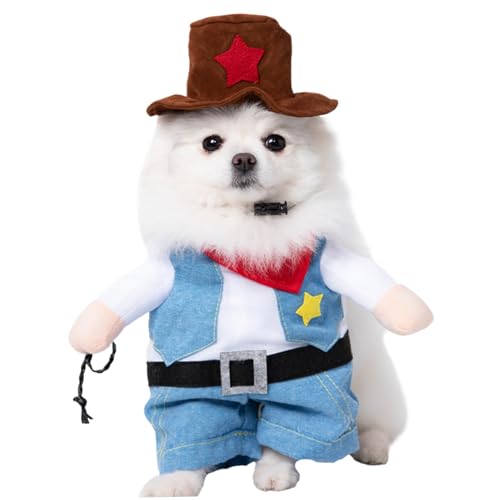 Grtheenumb Hunde Halloween Kostüm, lustiges Hund Cowboy Kostüm mit Hut, weiche atmungsbezogene Chucky -Hundekostüm, süße Hundekleidung für Halloween -Cosplay -Party, L -Hundekostüme von Grtheenumb