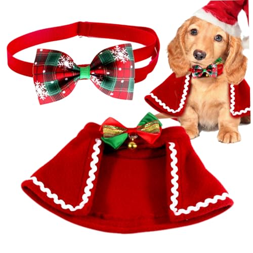 Grtheenumb Katzen Weihnachts -Outfit, 2pcs/Set Weich warmes Hundes Weihnachts -Outfit mit Hunde Cape und Bogenkragen, Wiederverwendbare Katzenkostüme für Weihnachten Winter Katze Weihnachts -Outfit von Grtheenumb