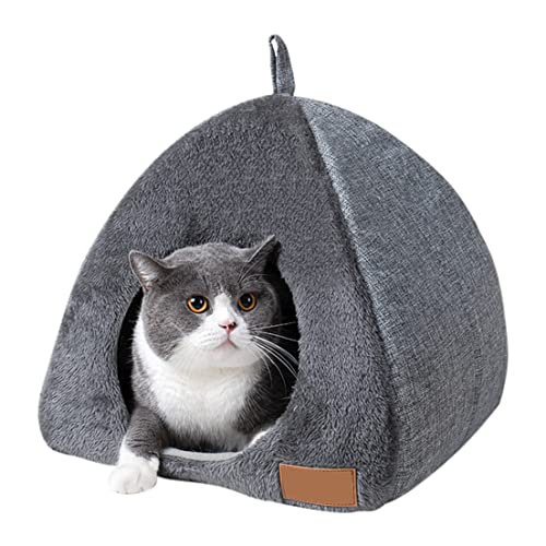 Grtheenumb Katzenbett, Hundehöhlenbett, Katzenhöhlenbett Katzenbett mit waschbaren abnehmbaren Kissen Haustier Nest Hunde Schlafsofa dunkelgrau l von Grtheenumb