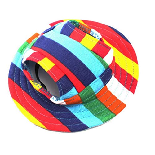 Grtheenumb Runde Krempe Haustierkappe Visor Huthundhund Mesh poröse Sonnenkappe mit Ohrlöchern für kleine Hunde oder Katzens Regenbogen, Haustierhund Visor Hut von Grtheenumb