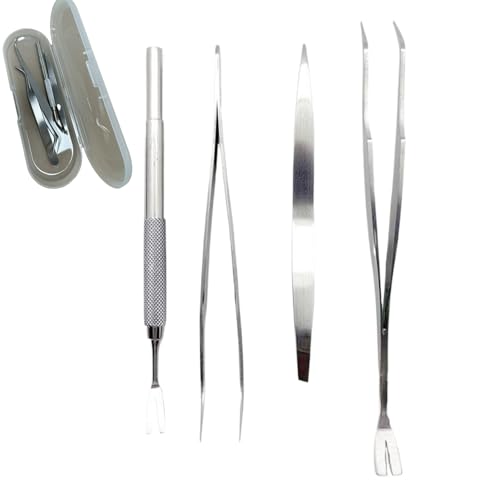 Grtheenumb Zeckenentferner, Tickentferner 4PCS/Set 4 -Style Edelstahl -Stahl -Zeckenentfernungskit mit Aufbewahrungskoffer poliert von Grtheenumb