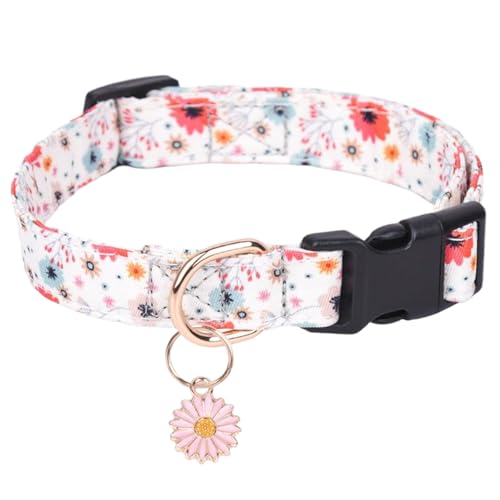 Hundehalsbänder für mittlere Hunde, Hundekragen, Blumenmusterkragen mit Daisy Charm, 10-16, 5 Zoll verstellbar für den Besitzer von Grtheenumb