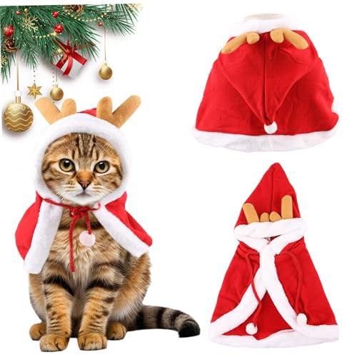 Katzen Weihnachts -Outfit mit Elchgeweih Hut rotes Hund Weihnachtsoutfit warm und gemütlich Flanell Haustier Outfit für kleine Hunde Katze Geburtstagsurlaub Cosplay Kleid, M Hund Rentier Kostüm von Grtheenumb