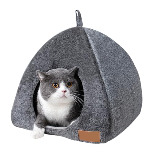 Grtheenumb Katzenhöhlenbett Katze Iglu -Bett mit waschbaren abnehmbaren Kissen Haustier Nest Hunde Schlafsofa Dunkelgrau L, Katzenbett von Grtheenumb