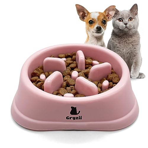 Fressnapf für Katzen & kleine Hunde | kleine Haustiere, langsames und gesundes Essen, fördert die Verdauung des Tieres, verhindert Erbrechen, Design mit rutschfesten Füßen (klein, rosa) von Gryzii