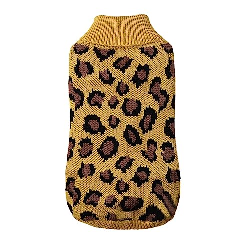 Haustier Hund Pullover Bequeme und warme Leopard Pyjama Halloween Strick Hund Pullover (Gelber Leopardenmuster, M) von GsLxx