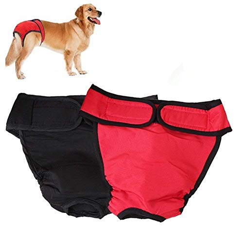 Gshy 2pcs Wiederverwendbare Weibliche Hund Physiologische Unterwäche Hygieneeinlagen Hundeschutzhose Sanitär Windel Haustier Hündinnen Schutzhose (L, Rot Schwarz) von Gshy