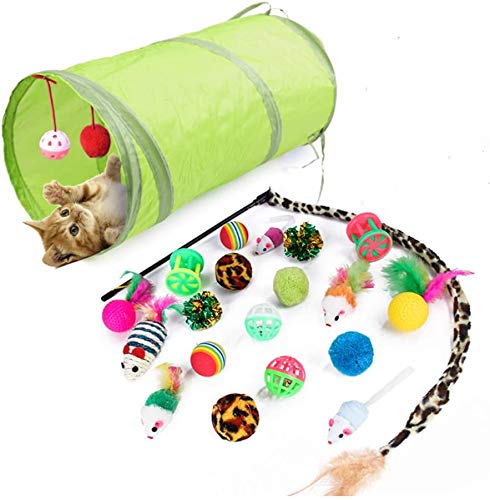 Gshy Katzenspielzeug 21 Stück Kanaltunnel Cat Stick Maus Ball Bell Feather Mouse Kit Interaktives Haustierspielzeug von Gshy