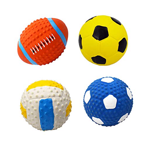 Gshy Latexspielzeug für Haustiere 4 STÜCK Sportbälle Vokal Rugby Fußball Molar Interaction Toys für Hunde von Gshy