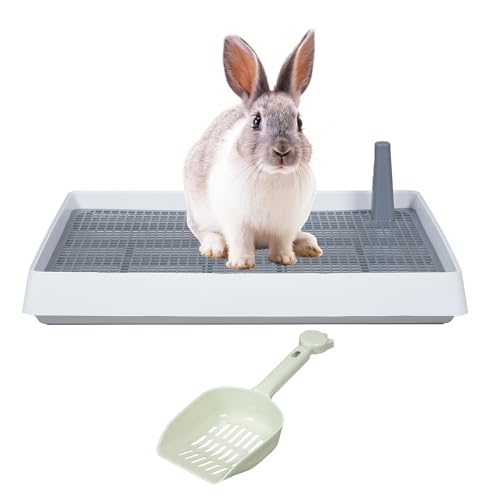 Große Kaninchentoilette Meerschweinchen-Trainingspfanne mit Kehrschaufel Kaninchentoilette Trainer Tablett für Käfig Kaninchentoilette mit Gitter für Ratten, Hamster, Frettchen, Häschen und kleine von Gtouse