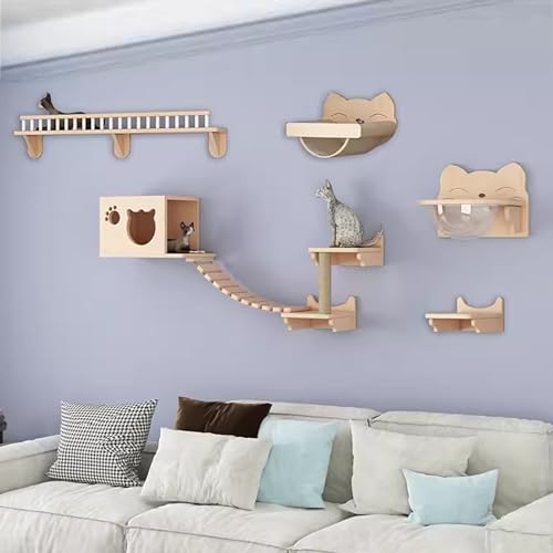 Gtzly Kletterwand Katzen, Katzen-Wandregal-Set, Schwebender Kletterwand-Spielkletterer Aus Holz, Wandmontierte KatzenmöBel for Katzen Bis Zu 15 Kg Als Geschenk (Color : Set 12) von Gtzly