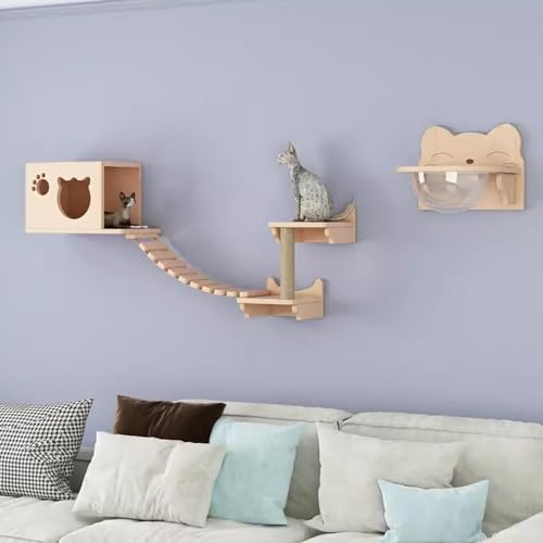 Gtzly Kletterwand Katzen, Katzen-Wandregal-Set, Schwebender Kletterwand-Spielkletterer Aus Holz, Wandmontierte KatzenmöBel for Katzen Bis Zu 15 Kg Als Geschenk (Color : Set 3) von Gtzly