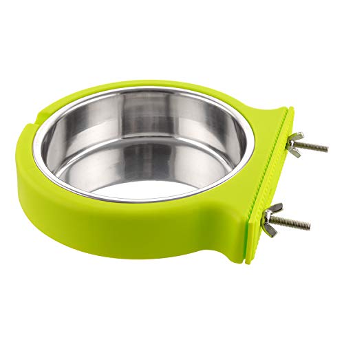 Crate Dog Bowl Removable Stainless Steel Water Food Feeder Bowls Cage Coop Cup for Cat Puppy Bird Pets (Large, Green with Corrugated Clip) von Guardians