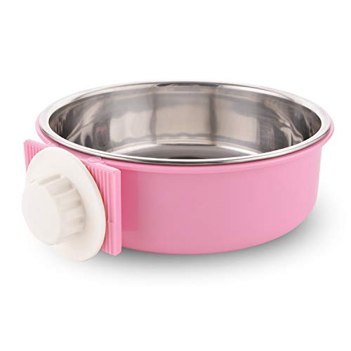 Crate Dog Bowl Removable Stainless Steel Water Food Feeder Bowls Cage Coop Cup for Cat Puppy Bird Pets (Large, Pink) von Guardians