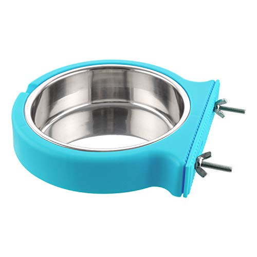 Futternapf für Hunde, abnehmbar, Edelstahl, für Wasserfutter, Käfig, für Katzen, Welpen, Vögel, Haustiere (groß, blau mit gewelltem Clip) von Guardians