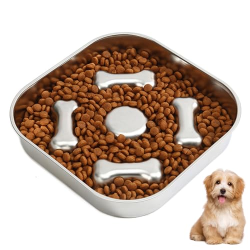 Slow Feeder Hundenapf aus Edelstahl, Antischlingnapf Hunde, Anti Schling Napf Katze, Slow Feeder Hund Edelstahl, 21x 21cm von Gudalea