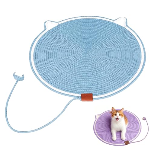 Clawloom Dual Scratching Pad, Celery Pets Cat Scratcher Mat, Cuddlesmeow Cat Scratching Pad with Ball Toy, Scratch-Resistant Natural Cotton and Linen Furniture Protection (Blue, L*16.9in) von Guegalls