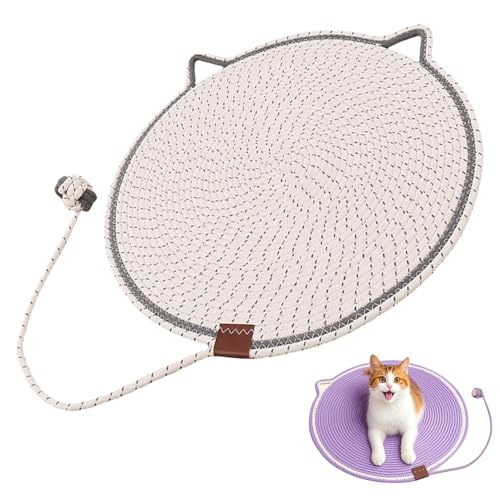 Clawloom Dual Scratching Pad, Celery Pets Cat Scratcher Mat, Cuddlesmeow Cat Scratching Pad with Ball Toy, Scratch-Resistant Natural Cotton and Linen Furniture Protection (White, L*16.9in) von Guegalls