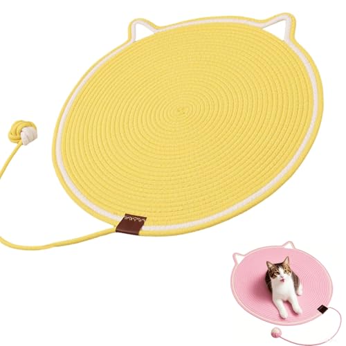 Clawloom Dual Scratching Pad, Celery Pets Cat Scratcher Mat, Cuddlesmeow Cat Scratching Pad with Ball Toy, Scratch-Resistant Natural Cotton and Linen Furniture Protection (Yellow, L*16.9in) von Guegalls