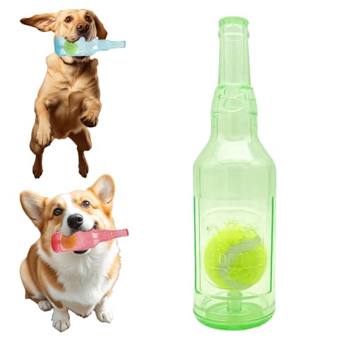 Crunch and Play Bottle Dog Toy, Zentric Crunchnplay Pet Chew Beer Bottle with Tennis Ball, Squeaky Plastic Water Bottle Dog Toy, Interactive Dog Toys for Small Medium Big Dogs (1*PCS Green) von Guegalls