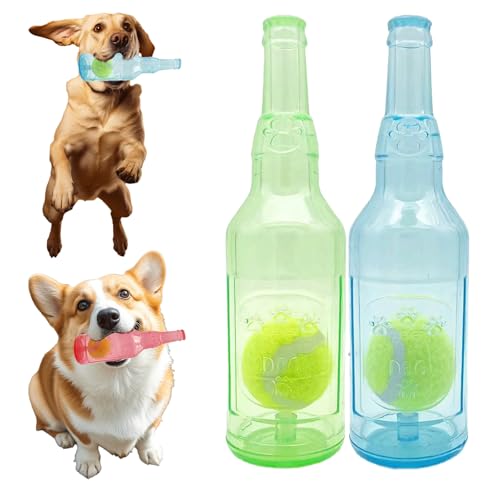 Crunch and Play Bottle Dog Toy, Zentric Crunchnplay Pet Chew Beer Bottle with Tennis Ball, Squeaky Plastic Water Bottle Dog Toy, Interactive Dog Toys for Small Medium Big Dogs (2*PCS Blue*Green) von Guegalls