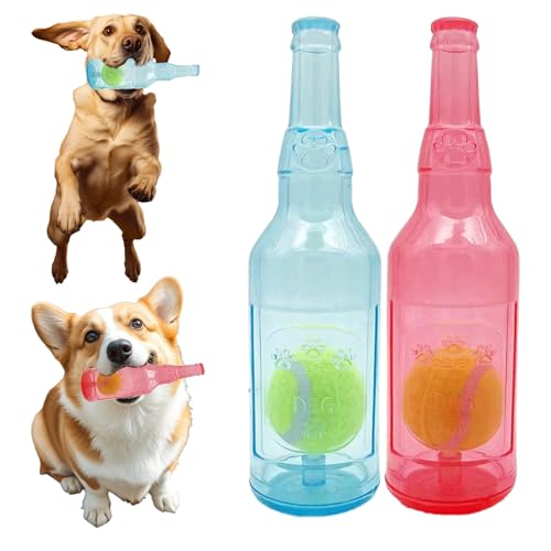 Crunch and Play Bottle Dog Toy, Zentric Crunchnplay Pet Chew Beer Bottle with Tennis Ball, Squeaky Plastic Water Bottle Dog Toy, Interactive Dog Toys for Small Medium Big Dogs (2*PCS Blue*Pink) von Guegalls