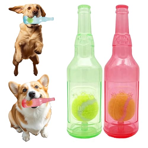 Crunch and Play Bottle Dog Toy, Zentric Crunchnplay Pet Chew Beer Bottle with Tennis Ball, Squeaky Plastic Water Bottle Dog Toy, Interactive Dog Toys for Small Medium Big Dogs (2*PCS Green*Pink) von Guegalls