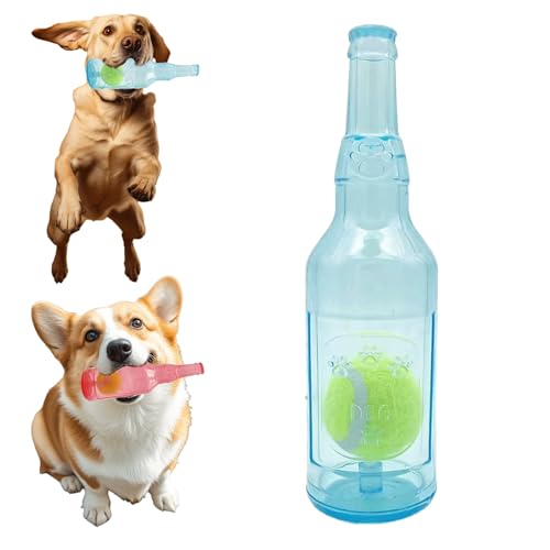 Guegalls Crunch and Play Bottle Dog Toy, Zentric Crunchnplay Pet Chew Beer Bottle with Tennis Ball, Squeaky Plastic Water Bottle Dog Toy, Interactive Dog Toys for Small Medium Big Dogs (1*PCS Blue) von Guegalls