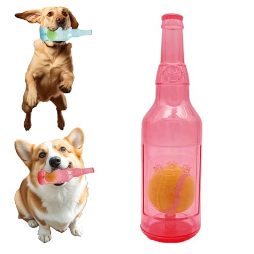 Guegalls Crunch and Play Bottle Dog Toy, Zentric Crunchnplay Pet Chew Beer Bottle with Tennis Ball, Squeaky Plastic Water Bottle Dog Toy, Interactive Dog Toys for Small Medium Big Dogs (1*PCS Pink) von Guegalls