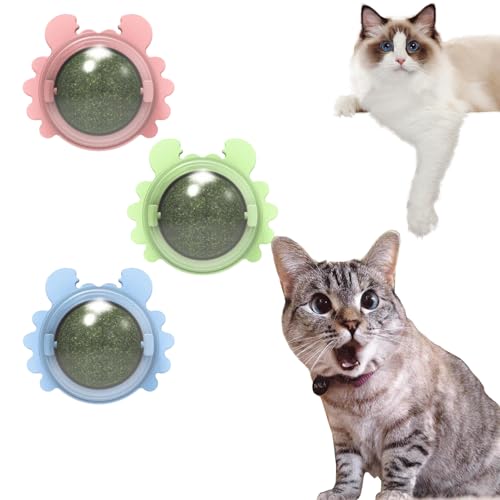 Plothuge Catnip Wall Ball - Catnip Balls That Stick on Wall - Self-Adhesive Catnip Teeth Cleaning Edible Ball - Teeth Cleaning Dental Cat Toys - Catnip Roller Ball Rotate Wall Mounted Ball (3PCS) von Guegalls